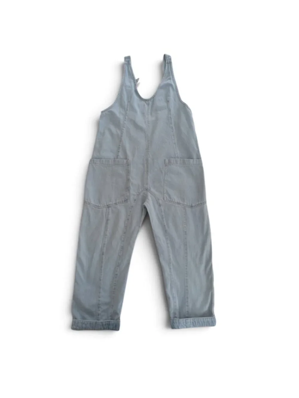 Free People Light Gray Denim Jumpsuit